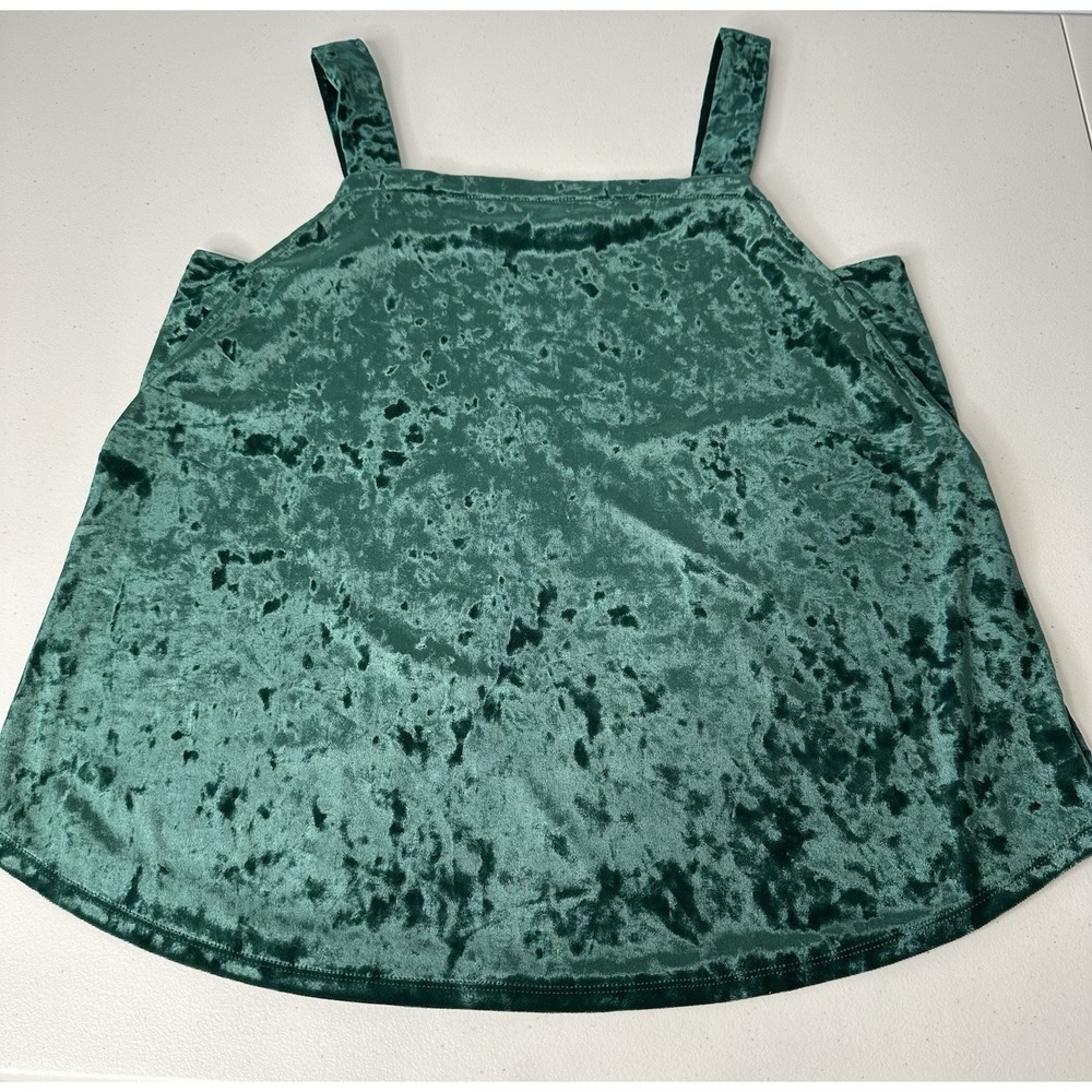 J Jill Crushed Velvet Tank Top‎ Size M Green Square Neck Layering Emerald